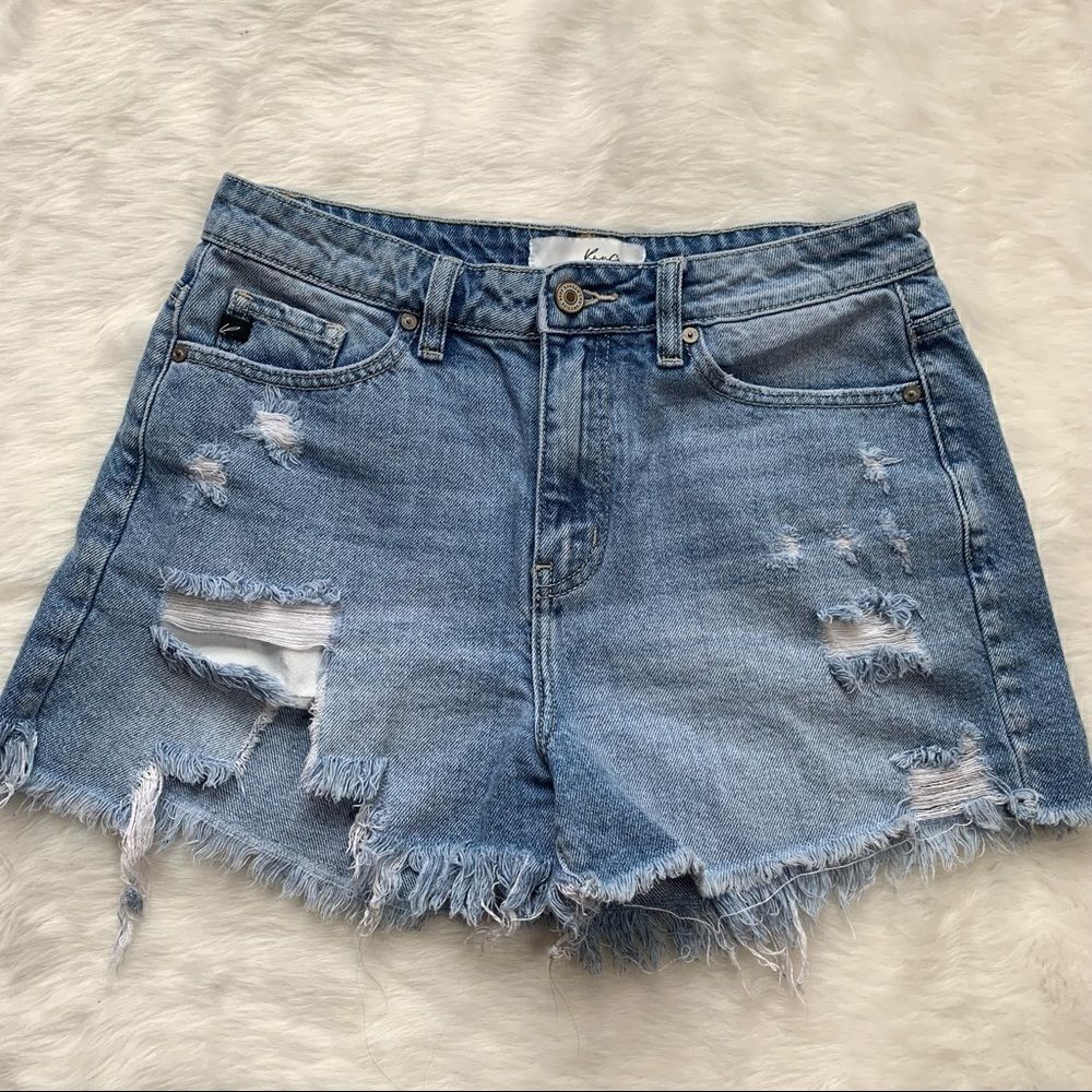 High Rise Cutoff Shorts Denim Distressed Ripped Kancan Size Medium Destroyed